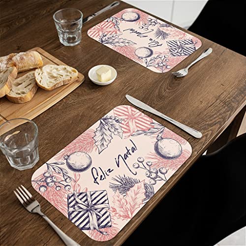 Jogo americano 30x40cm - Feliz Natal Rosa - 2 pçs