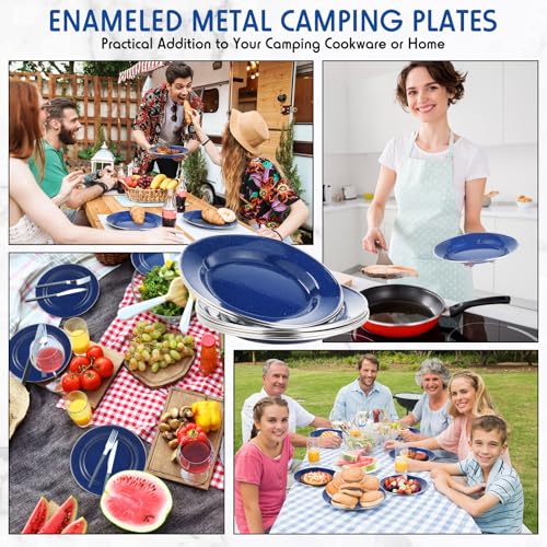 Sawysine 8 Pack Enameled Camping Plates, 10 Inch Metal Dinner Plates, Blue by Sawysine - Used condition - Image 7