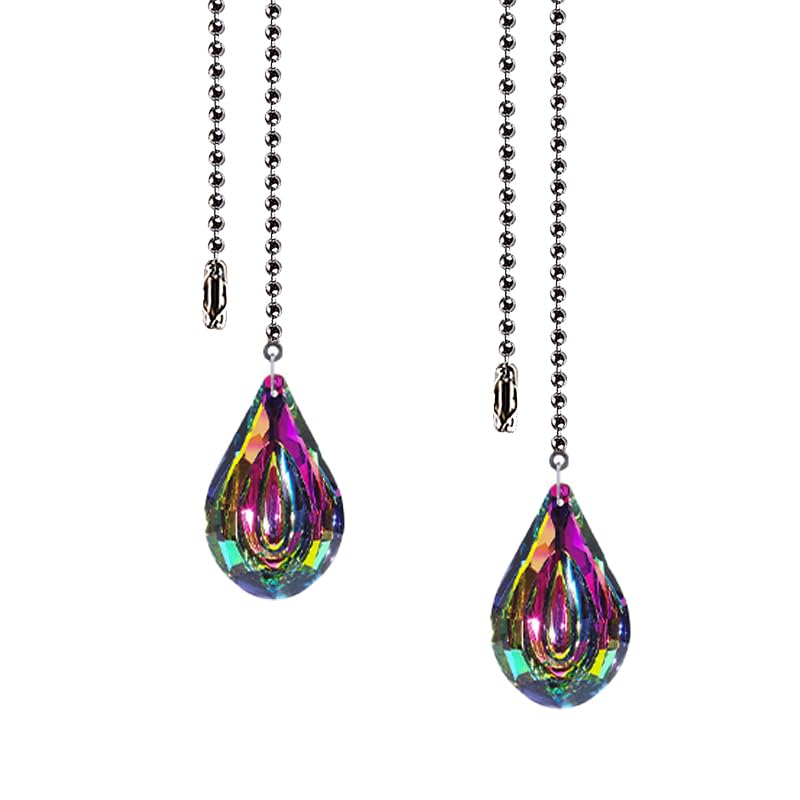 Image of Electroplated Rainbow Crystal Switch Extension Chain, Green | 2pcs, For Pendant Lamp Ceiling Fan, Lighting Accessories, Chain Length 19.69in