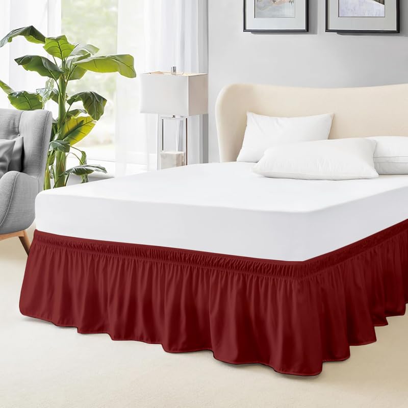 YUMEVIBE - Microfiber Around Skirt | Solid Easyfit Queen Size 21 Inch Drop Tailored Wrinkle Fade Resistance Soft Fabric Stylish Design Bedskirts- (Burgundy, 60 * 80 in)-picture-19