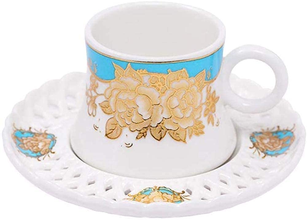 Juego de Tazas de café, Juego de té y café de Porcelana de pequeña Capacidad, Juego de 6 Tazas y platillos de cerámica, Regalo (E)