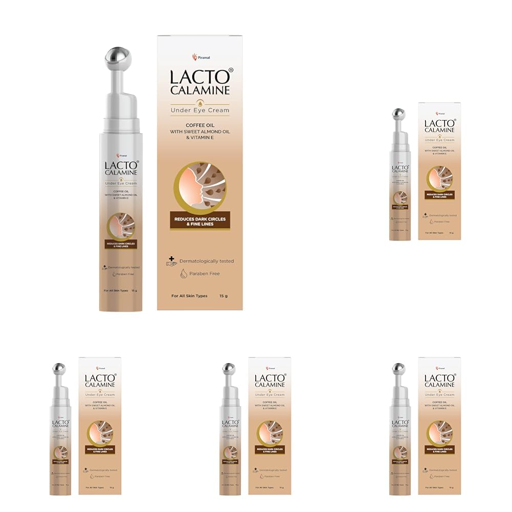 Lacto Calamine Under Eye Cream For Dark Circles for Women & Men | Fine Lines & Puffy Eyes With Cooling Massage Roller | 15g | With Coffee Oil, Multi-Peptides, Niacinamide, & Vitamin E (Pack of 5)-image-16