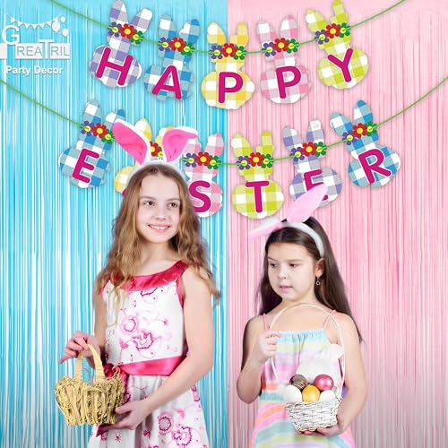 Gender Reveal Birthday Party Tinsel Curtain Backdrop - GREATRIL Pink Blue Foil Fringe Streamers for Gender Reveal/Boy or Girl Themed - 3.2ft X 8.2ft - 2 Pack by GREATRIL - Image 4