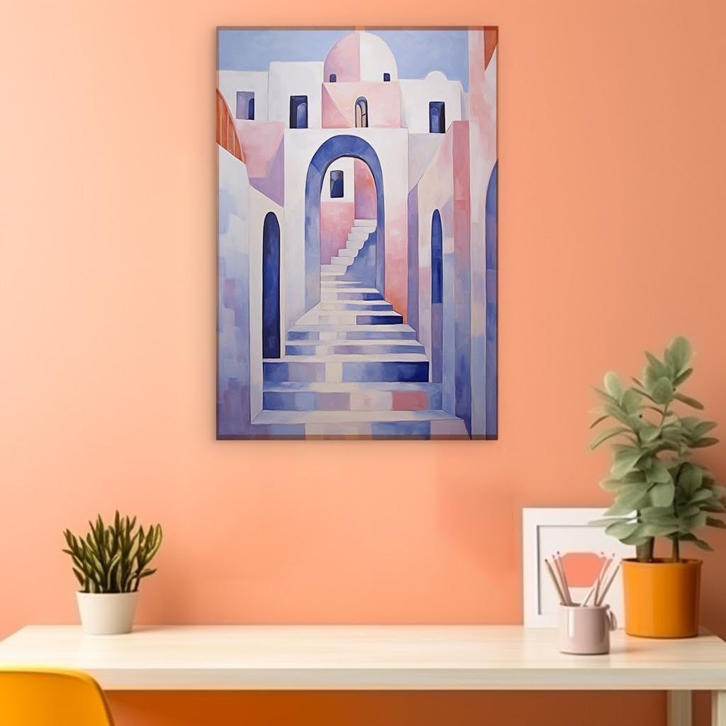 Canvas for Living room. Whispers of Greece: A Serene Architectural Journey in Paint, 27 x 18 inch Canvas Wall Art - Contemporary Masterpieces - Modern Home Decor - 69x46 cm (27x18 inch)