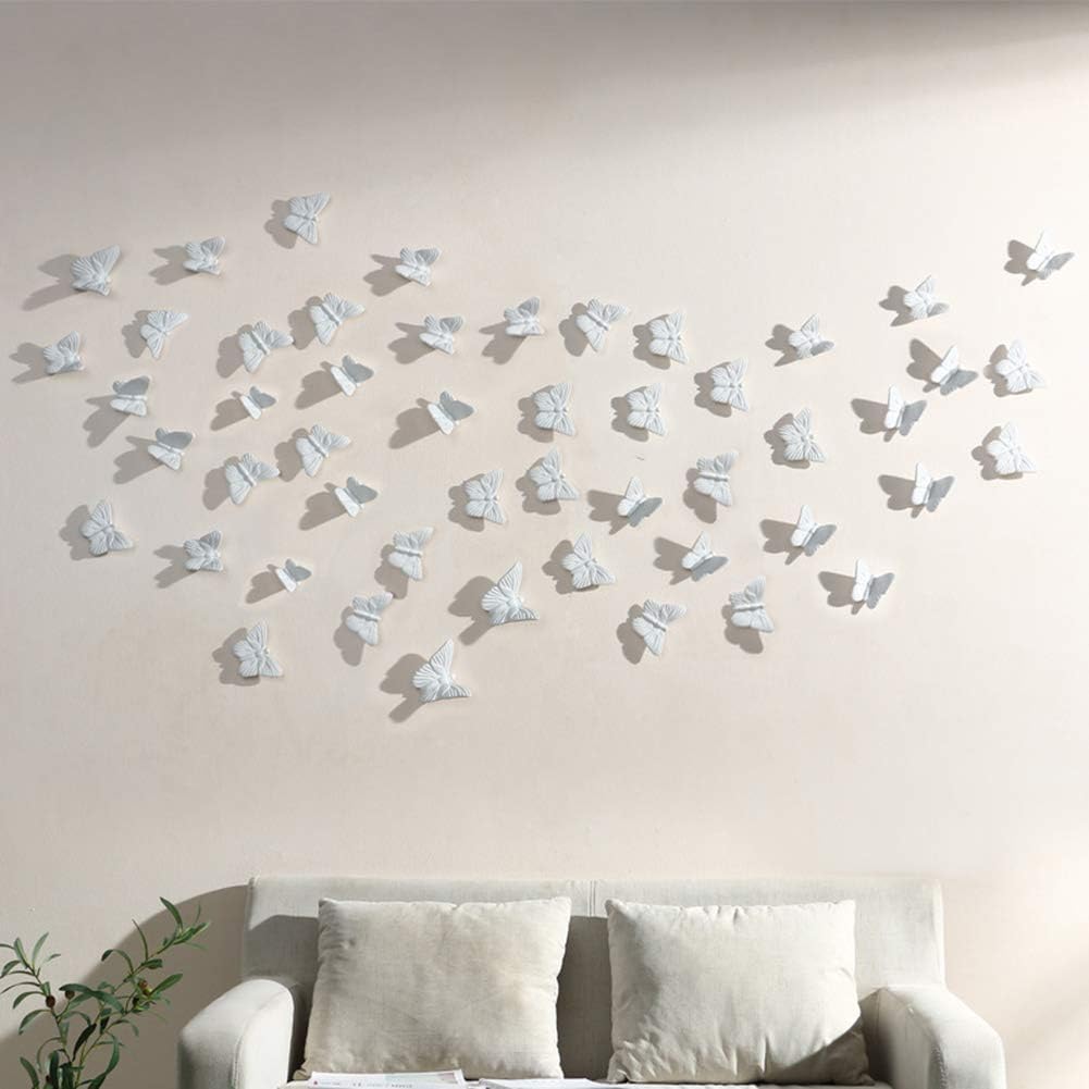 Dorlotou Ceramic Butterfly White Wall Decor Hanging for Bathroom Livingroom Garden Wall Sculptures,Set of 6