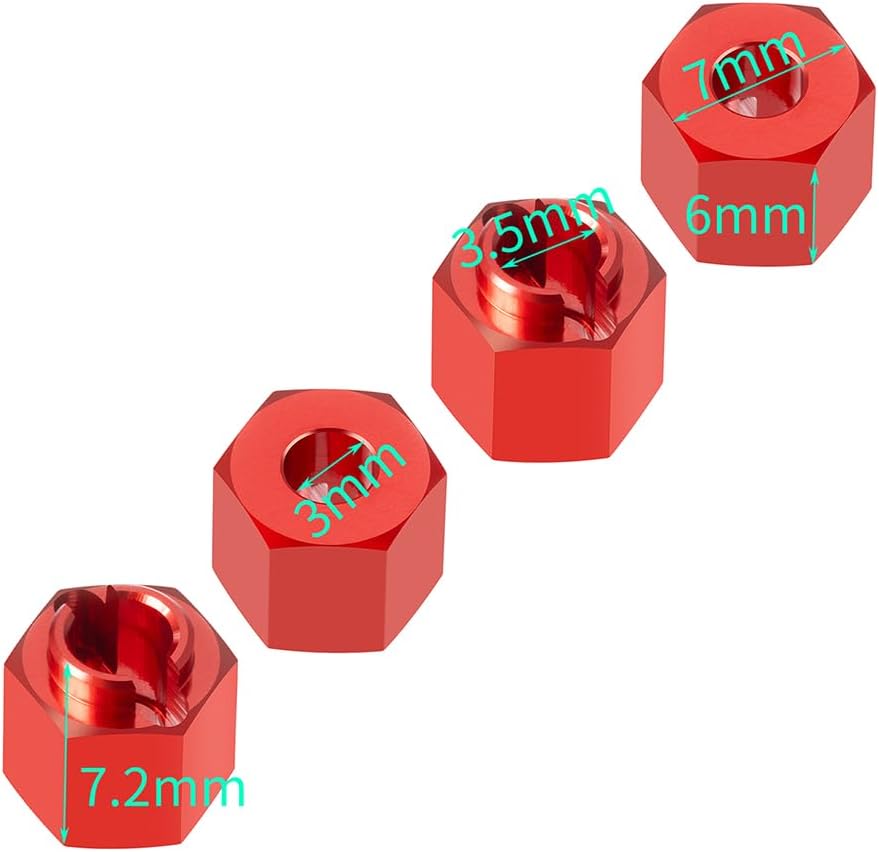RCLIONS 4PCS/Set Aluminum RC Car Wheel Hubs Adapters for Redcat Ascent 1/18th RC Crawler Car Upgrades (Red)