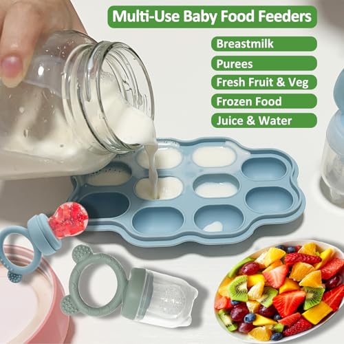 Baby Breastmilk Popsicle Freezer Molds & Baby Fruit Food Feeder Pacifier Set, JEXFUN Baby Silicone Nibble Freezer Tray Food Storage Containers, Breast Milk Ice Cubes for Teething & Self Feeding - Thumbnail 4