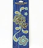 Elegant Expressions Sheer Aqua Floral Applique w Gold Brown IO