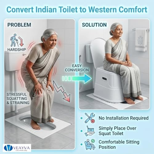 Image of VEAYVA heavy duty Portable Indian Toilet to Western Convertor EasyGo Round Portable Commode | Toilet stool | Toilet Commode for | Commode Stool | Portable Toilet Seat