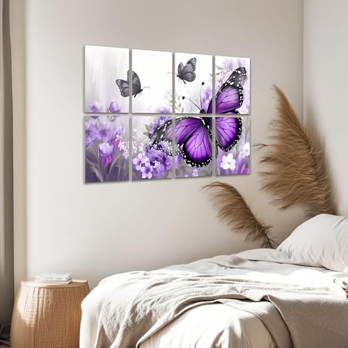 8 Pack Paneles Acústicos Artísticos Absorbentes de Sonido Morado Mariposa Decoración de Pared para Baño Paneles Decorativos Abstractos Morados Autoadhesivos para Estudios de Grabación en Casa 48"x32" miniatura 6