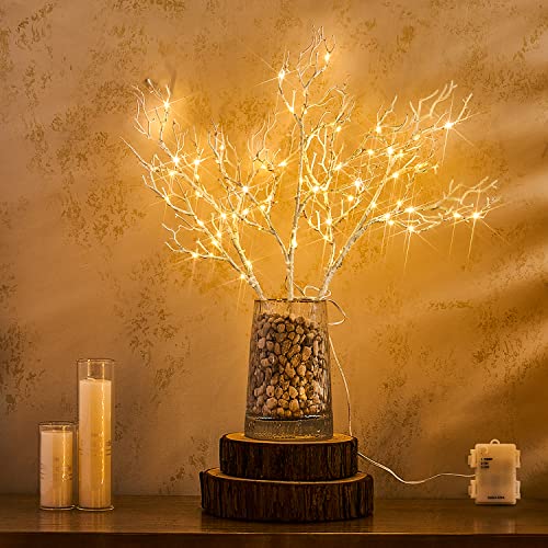 Fudios Lighted White Twig Branches 21In 75 Led With Timer Battery Operated For Vase, Artificial Tree Full Branch With Warm White Lights For Christmas Holiday Party Decor Indoor Outdoor #TOP4