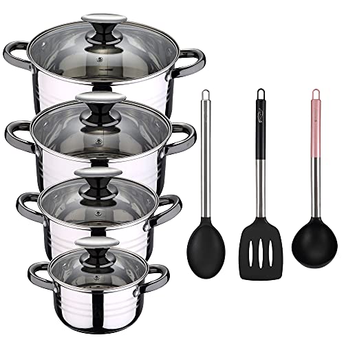 Bateria de cocina 8 piezas apta para induccion SAN IGNACIO Hita en acero inoxidable con set de...