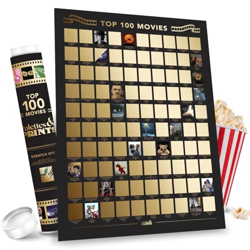 Premium Top 100 Movies Scratch Off Poster - Classic Movie Posters for Theater Room - Scratch Movie Poster - Stunning Artwork by Hand - Cool Gifts for Film Lovers (16.5" x 23.4", Unframed A2)