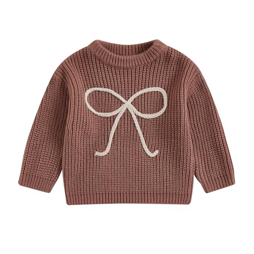 Toddler Baby Girl Knit Sweater Bow Embroidery Long Sleeve Pullover Sweatshirt Tops Warm Fall Winter Clothes