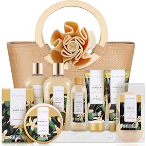 Spa Luxetique Spa Gift Baskets for Women – Vanilla Bath Set with Bubble Bath, Body Lotion Gift Set, Vanilla Spa Set, Birthday Woman Gifts, Mothers Day Gifts for Mom