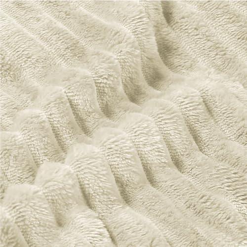 Image of BEDELITE Fleece Blanket Queen Size - 3D Ribbed Jacquard Soft and Warm Decorative Fuzzy Blankets - Cozy, Fluffy, Plush Lightweight Throw Blankets for Couch, Bed, Sofa(Beige, 90x90 inches)