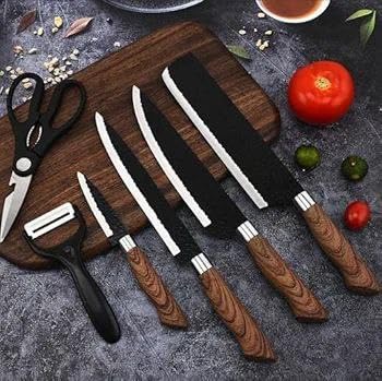 Image of Marco Almond Kitchen Knife Set, Marco AlmondA‚ 3Piece Rainbow Titanium Stainless Steel Boxed Knives Set for Kitchen with Sheath, 5 Knives with 5 Blade Guards, Teal (woodan)