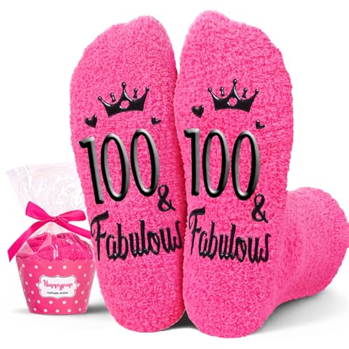 HAPPYPOP 100th Birthday Gift Ideas - Birthday Socks for 100 Year Old Women, Presents for Age 100