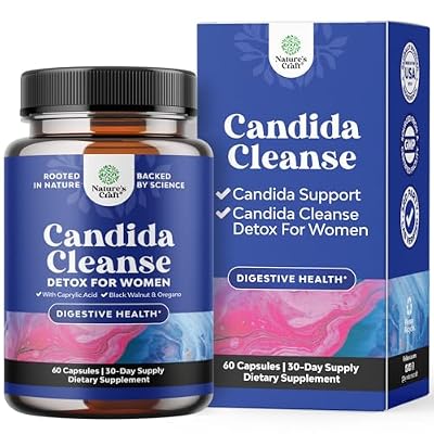 Natures Craft Candida Cleanse Body Detox for Women - Anti Overgrowth Gut Detox for Women with Caprylic Acid Black Walnut Wormwood and Oregano - Full Body Cleanse with Pre and Probiotics - 60 Count