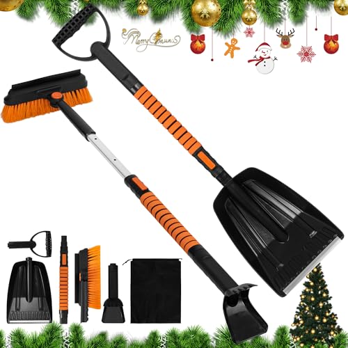 5-in-1 Extendable Snow Shovel and Ice Scraper for Car, 31'-40' Snow Brush with Squeegee, Pivoting Brush Head & Foam Grip for Windshield, Truck, SUV