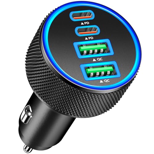 Car Charger USB C, KYOHAYA 90W 4-Port Dual USB-C & USB-A Power Cigarette Lighter Adapter PD/QC Type...