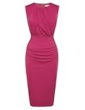Women&apos;s Ruched Bodycon Dress Summer Sleeveless Front Drape Patchwork Crew Neck Midi Cocktail Dress