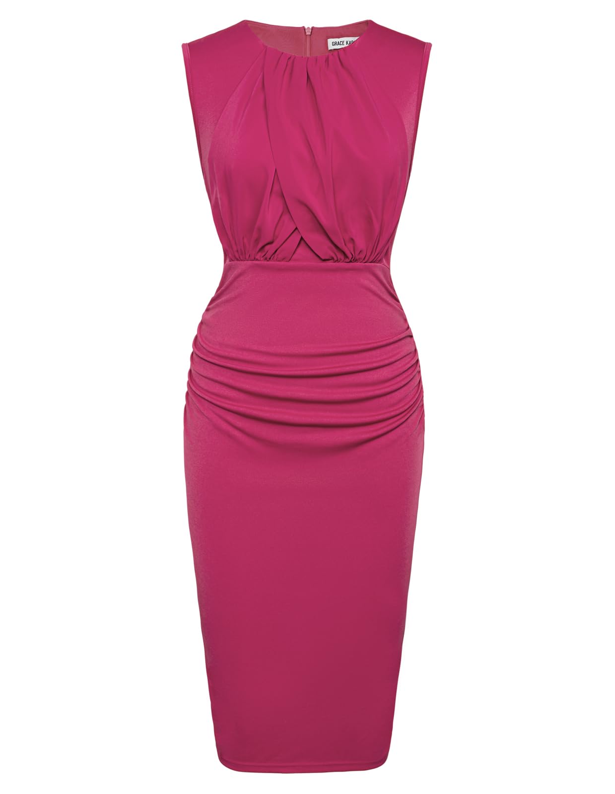 GRACE KARIN Women's Twist Front Ruched Bodycon Dress - Sleeveless High Waist Midi Dress for Cocktail Wedding Party