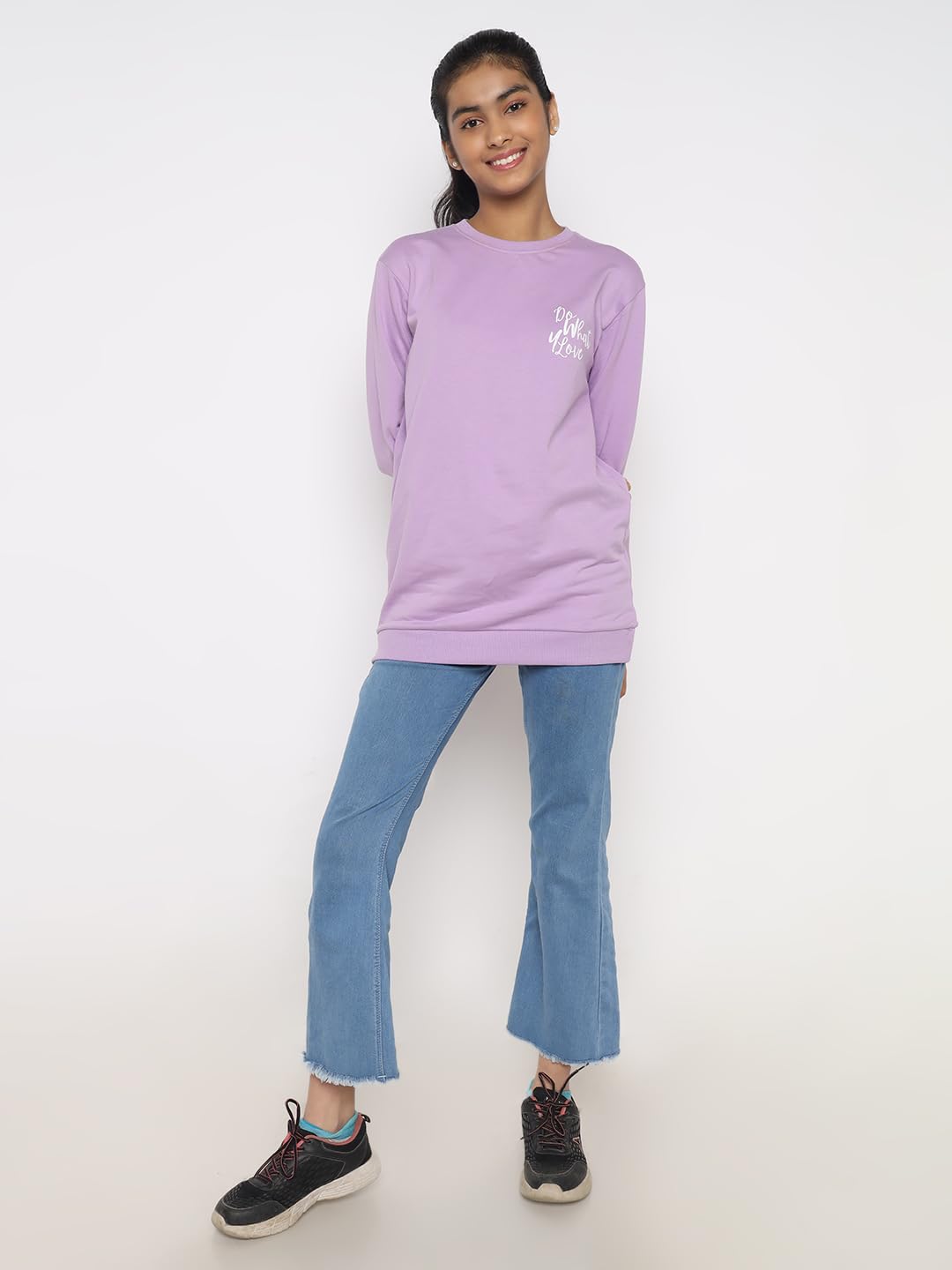 TotzTouch Cotton Girls Round Neck Sweatshirt Winter Wear T-Shirt Graphic Printed Regular Fit Korean Style Purple | Pink | Blue 1 Pack Age 3 to 15Years (Pack Contains Only T-Shirt) 2