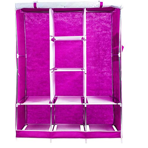 Image of 6+2 Shelves Fancy and Foldable Collapsible Closet Cabinet Cloth Rack Printed Wardrobe 88206 (Standard, Pink) Storage Unit