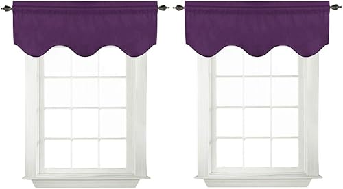 Miniatura 18 de Turquoize Cenefas de cortina opacas sólidas con bolsillo para barra festoneadas, paneles de cortina pequeños para ventana de