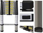 Stanz (TM) Échelle télescopique portable de 12,5 pieds, 12 marches, aluminium, multi-usages, non glissante, capacité de 330 lbs pour travaux intérieurs et extérieurs, VR