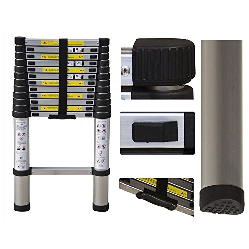 Stanz (TM) 12.5 Feet 12 Steps Telescoping Portable Ladder 12.5ft Aluminum Telescopic Extension Multi Purpose Steps Non-Slip 330 lbs Capacity for Indoor Outdoor Work RV by Stanz - Image 4