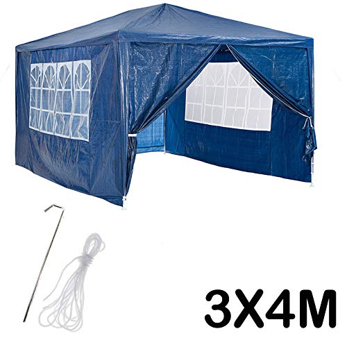 DICN 3x4m Gazebo with 4 Sides Walls Tent Waterproof Awning Canopy Rustproof Iron Frame PE Cover for Outdoor Garden Party Festival Wedding - Blue