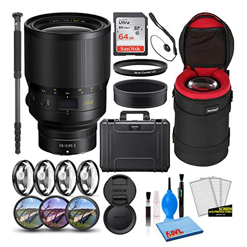 Nikon Nikkor Z 58Mm F/0.95 S Noct Lens (20086) With 64Gb Ultra Sdhc Memory Card + Padded Lens Case + 70-Inch Pro Monopod + 8-Piece Filter Kit (Macro, Uv, Cpl, Fld) (Renewed) #TOP15
