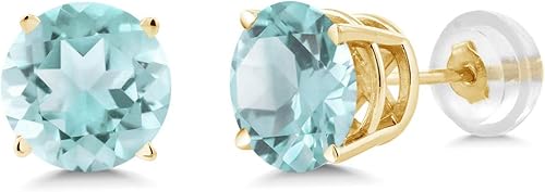 Miniatura 2 de Gem Stone King Aretes redondos de oro amarillo de 14 quilates con piedra natal de 0.197 in Aretes de oro para mujer