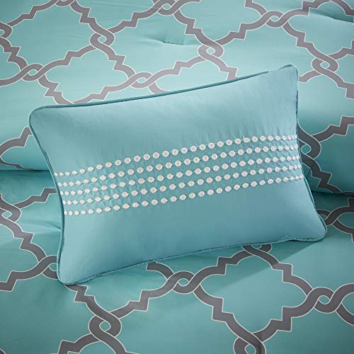 Madison Park Essentials Merritt King Size Bed Comforter Set Bed In A Bag - Aqua Grey, Geometric – 9 Pieces Bedding Sets – Ultra Soft Microfiber Bedroom Comforters #TOP6