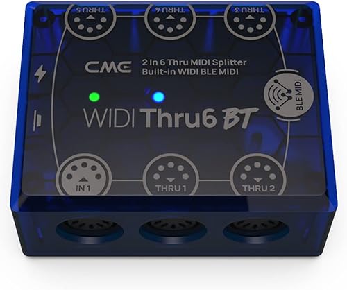 Miniatura 2 de CME WIDI Thru6 BT - MIDI Thru/Split de 2 en 6 salidas con DIN de 5 pines y MIDI Bluetooth - tecnología a prueba de futuro, transferencia de alta