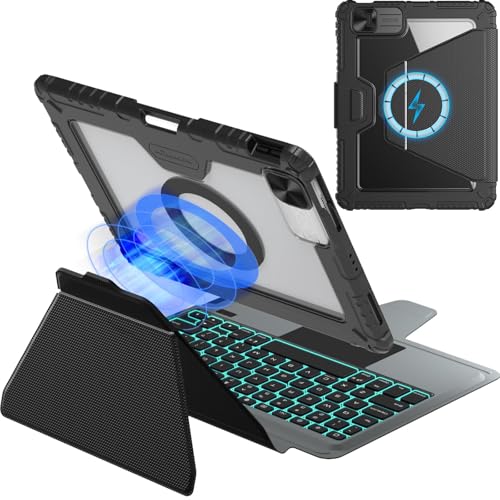 Nillkin iPad Pro 11�C���` M5 M4�p�P�[�X �}�W�b�N�L�[�{�[�h�t�� ���O���\�Ȏ��CiPad Pro 11�L�[�{�[�h�P�[�X �y���V���z���_�[/�X���C�h�J�����J�o�[/7�F�o�b�N���C�g/���߉\�ȃX�^���h/�^�b�`�p�b�h�t�� �u���b�N