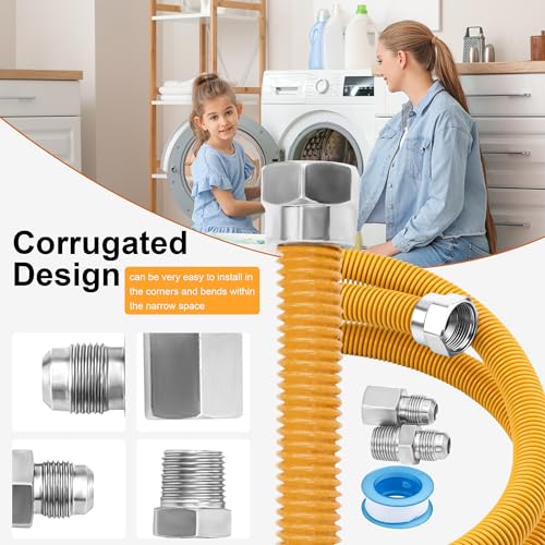 Puxyblue GASLINE48 𝙐𝙥𝙜𝙧𝙖𝙙𝙚𝙙 Puxyblue 48 Inch Flexible Gas Line Kit For Dryer,Water Heater,Gas Tank,Gas Stove,Flexible Stainless Steel Yellow Gas Line Come thumb #3