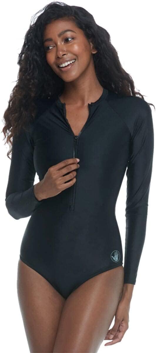 Body Glove Women's Standard Smoothies Chanel Solid Long Sleeve Zip Front One Piece Paddle Swimsuit