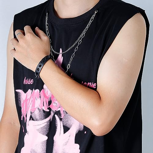 Manfnee Punk Gothic Bracelet for Men Women Leather Spike Rivet Metal Studded Wristbang Cuff Black4