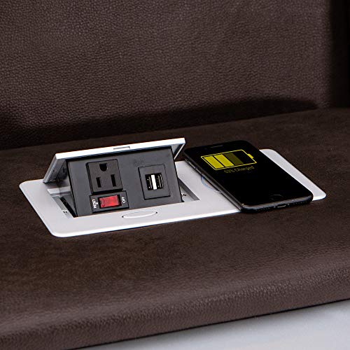 Octavius Big & Tall Home Theater Seating: Italian Leather, Power Recline, USB Charging (Brown)
