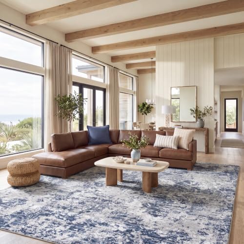 SAFAVIEH Area Rug 11x15 - Amelia Collection - X-Large - Modern Design, Ivory & Navy, Non-Shedding & Easy Cleaning, Ideal for Living Room, Bedroom, Dining Space (ALA705A)