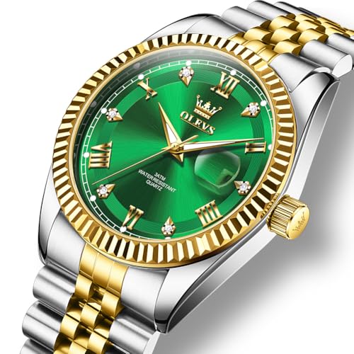 Image of OLEVS Watch for Men Stainless Steel Quartz Business Dress Diamond Large Dial Waterproof Mens Watches with Date Wrist Watch