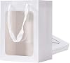 Sdootjewelry Gift Bag with Window, 10pcs White Paper Tote with Transparent Window, 9.8 x 5.1 x 7.0Transparent Bouquet Gift Bags With Handle, Kraft Paper Gift Bags with Transparent Window