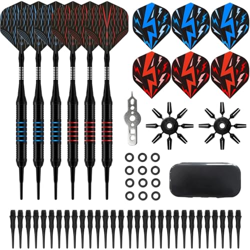 Dartpfeile mit Kunststoffspitze 16 Gramm, 6 Stück Dart Pfeile Set für Dartscheibe Elektronisch mit 30pcs Softdart Spitzen und Aufbewahrungsbox, Dart Zubehör Dartpfeile für Elektronische Dartscheibe Dartpfeile mit Kunststoffspitze 16 Gramm, 6 Stück Dart Pfeile Set für Dartscheibe Elektronisch mit 30pcs Softdart Spitzen und Aufbewahrungsbox, Dart Zubehör Dartpfeile für Elektronische Dartscheibe
