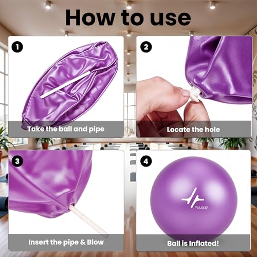 Image of PulseITOrbit Yoga Ball 25cm for Exercise, Balance & Core Strength | Anti-Burst Mini Pilates Ball for Home Workout, Yoga, Stability Training & Physical Therapy | Inflatable Soft Gym Ball (Purple)