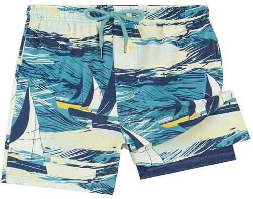 UMELOK Boys Swim Trunks with Compression Liner Toddler Stretch Swim Shorts Boxer Brief 2 in 1 Quick Dry Swimming Trunks Beach Shorts Yellow Sailboat 7