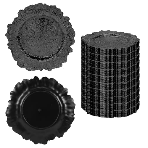 Platos negros reutilizables 12 in rizados 100 pcs miniatura 1