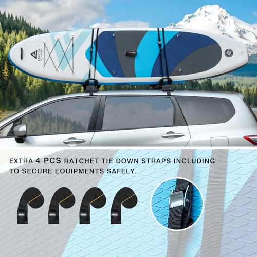Leader Accessories 2 in 1 Folding Kayak Rack J Bar Car Roof Rack for Canoe Surf Board SUP On Roof Top Mount on SUV, Car and Truck Crossbar with 4 pcs Tie Down Straps - Thumbnail 6